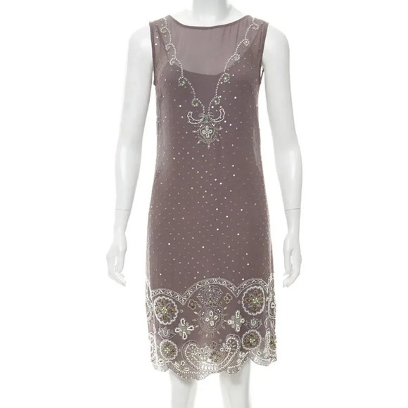 JOVOVICH HAWK Silk Embellished Beaded Dress in Grey size 4‎ - Picture 3 of 10